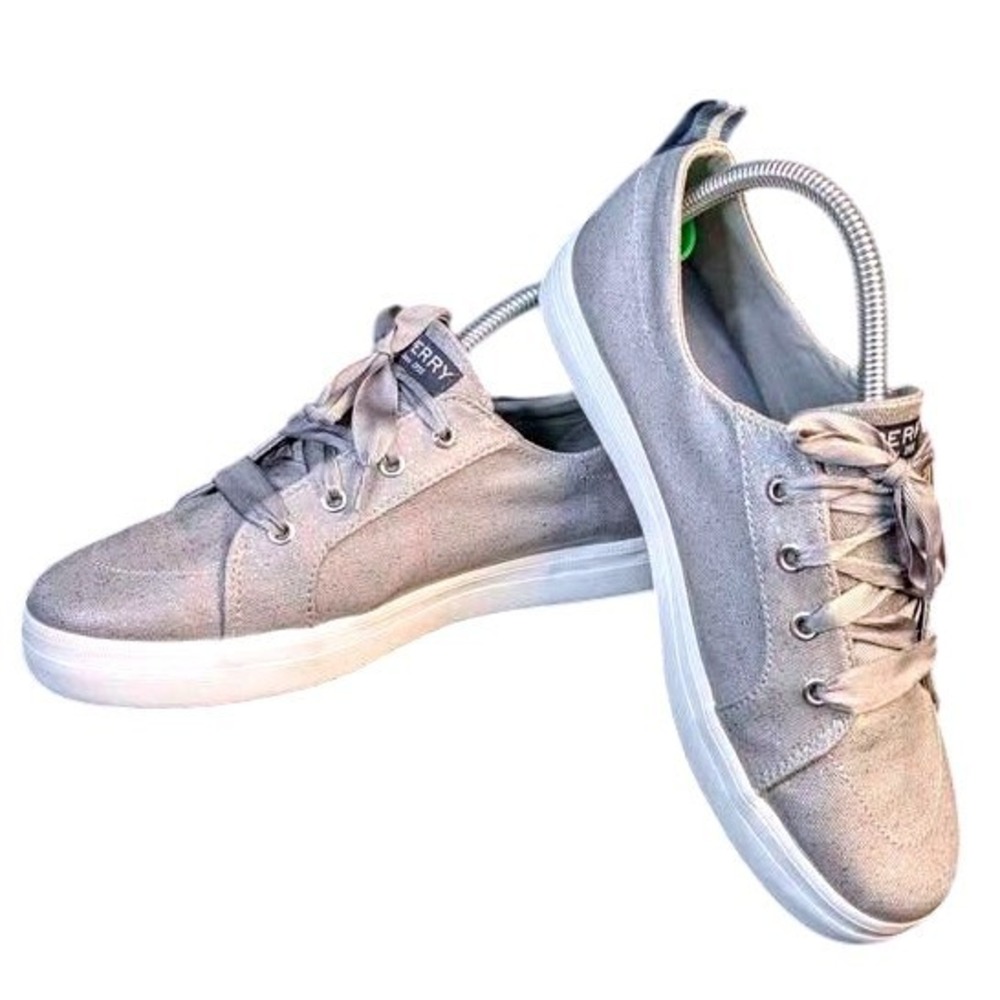Sperry Crest Vibe Sneakers ~ Women's 6M ~ Silver Metallic Shimmer ~ Memory Foam